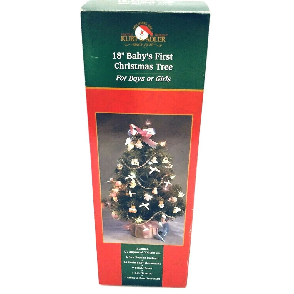 Vintage Kurt S. Adler 18" Baby's 1st Christmas Tree & Decorations Girl Boy NOS